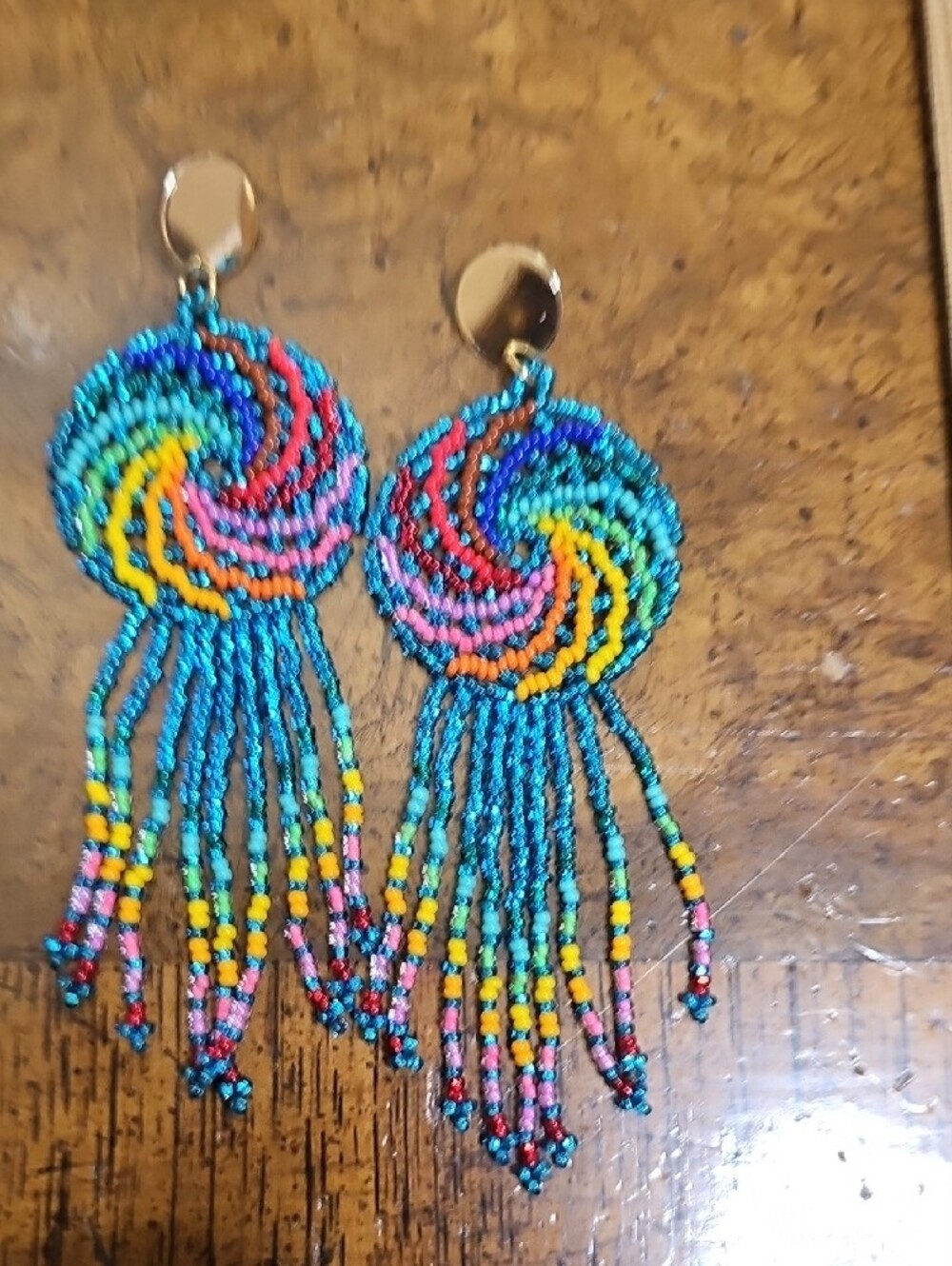 Handcrafted Multi-Color Beaded Fringe Earrings - Women Jewelry - Picture 2 of 5